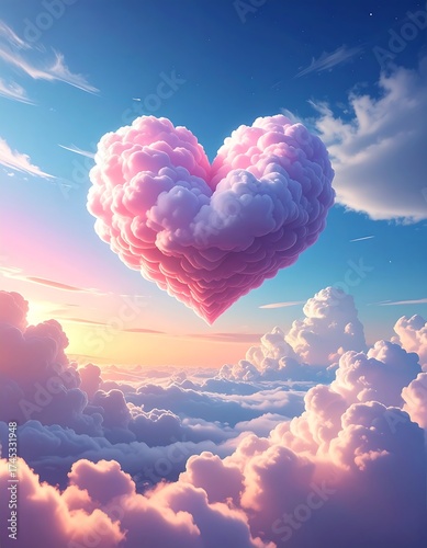 Heart-shaped cloud floats in a pastel sky