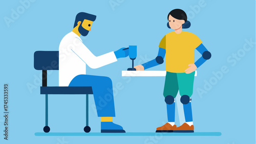 A 3Dprinted prosthetic limb being fitted on a patient demonstrating the integration of technology and patient care in rehabilitation.