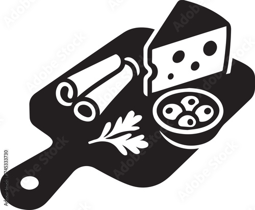 vector illustration of charcuterie board with cheese, appetizer, ham, olives, restaurant, tapas, spanish food