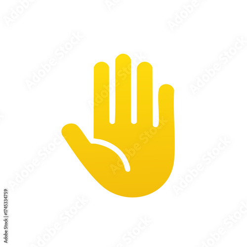 Bright Yellow Open Hand Icon Symbolizing Stop Warning Caution or High Five Greeting
