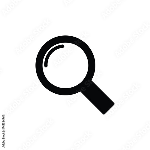 Black search icon with transparent background, magnifying glass, tool for search