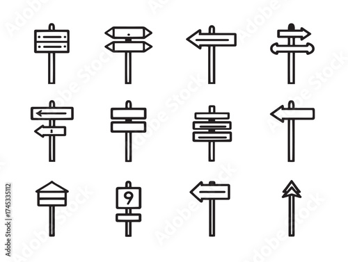 Public signs icon 2D vector line art for urban information and directions