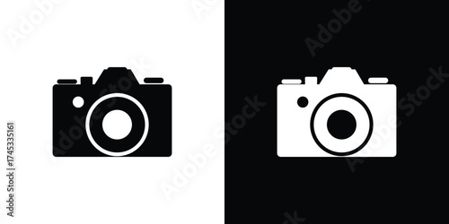 Camera Icon, Two Halves with Black on White and White on Black Style Design