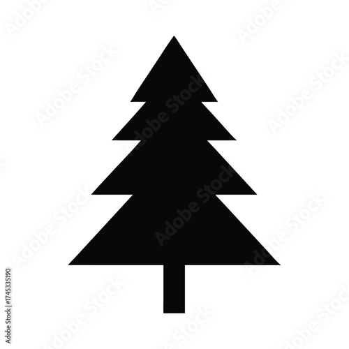 Simple silhouette of a pine tree, minimalist black graphic symbolizing nature, forest, and winter holidays, clean vector style perfect for seasonal design, eco branding, and festive decoration themes.