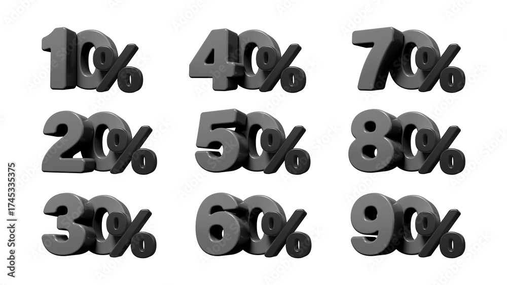 Obraz premium 3D Black Friday discounts. Discounts in numbers from 10 to 90 percent.