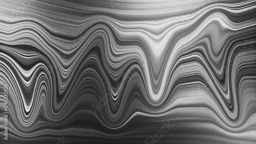 abstract monochrome liquid wave pattern gray and grainy background