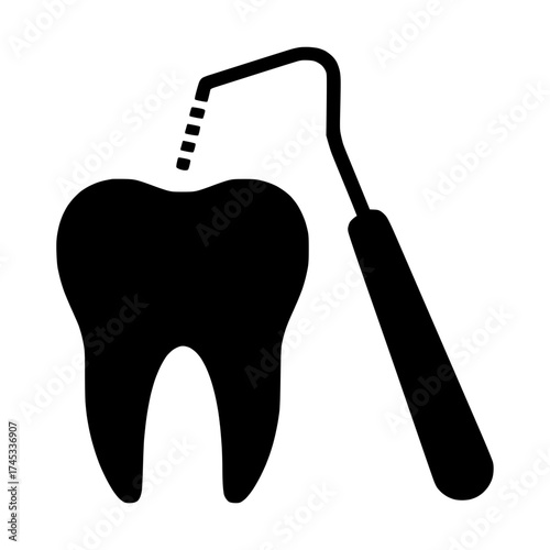 Dental vector icon of a tooth with a periodontal probe for oral care and hygiene design