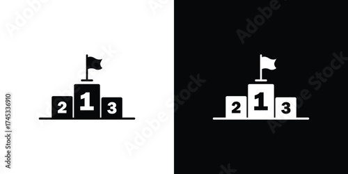 Minimalist podium with number one, two and three with flag on transparent background