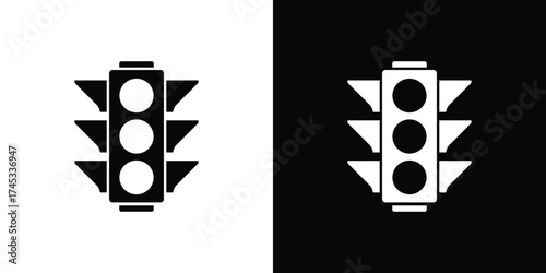 Minimalist Traffic Light Icon With Three Circular Lights And Side Visors Design