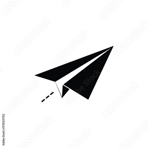 Paper Airplane Flying with Transparent Background and Trail of Dashed Lines