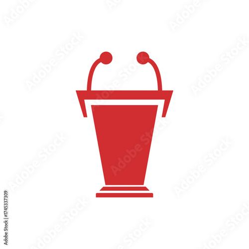 Podium Speech Stand with Microphones Red Silhouette on a White Background