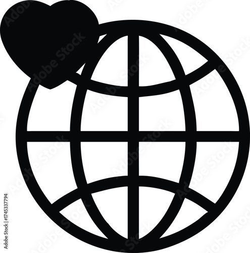 Global love and connection line icon isolated on white background