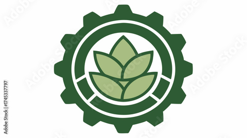 A circular logo design with interlocking gears and hops symbolizing the artistry and craftsmanship of brewing.
