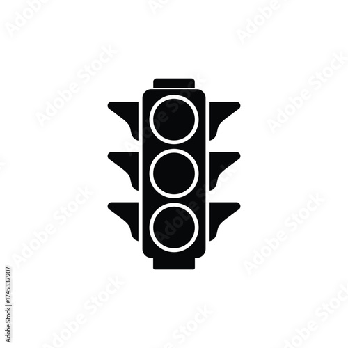 Simple Black Traffic Light Sign with Transparent Background and Round Lens