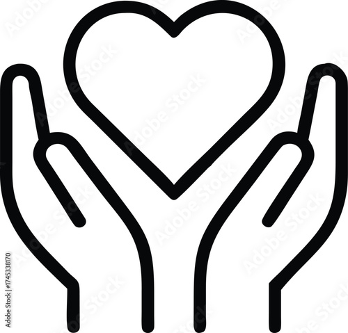 Two hands gently holding a red heart isolated on white background