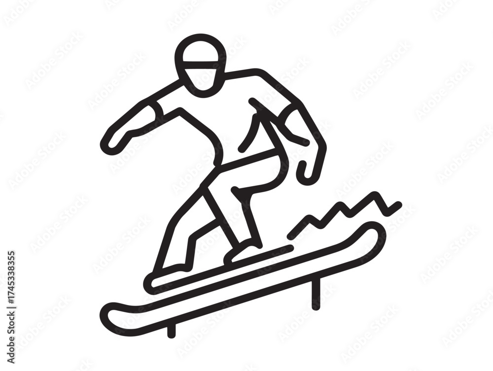 Fototapeta premium Urban sports icon 2D vector line art in a clean minimalist illustration