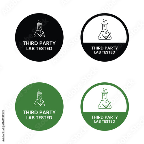 3rd party lab tested icon. Third party laboratory approved product quality certificate symbol. Clinically certified formula for cosmetic packaging vector.