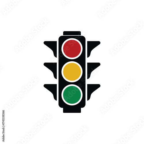 Traffic Light Icon with Red, Yellow, and Green Lenses Isolated on White