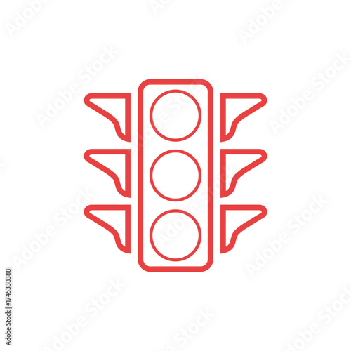 Traffic Light Outline Icon With Three Lenses Sign In Red Over A White Background