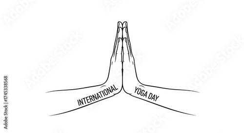 International yoga day illustration with hands in prayer position, , promoting wellness and mindfulness
