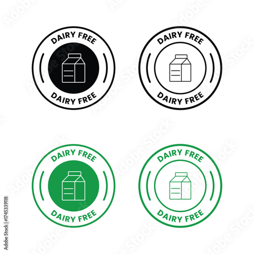Dairy free icon. No milk ingredient use in product packaging symbol. Vector sign of lactose free stamp.