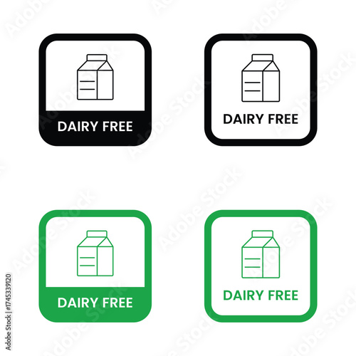 Dairy free icon. No milk ingredient use in product packaging symbol. Vector sign of lactose free stamp.