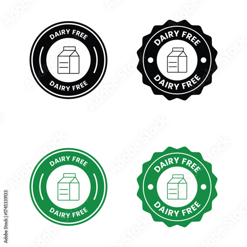 Dairy free icon. No milk ingredient use in product packaging symbol. Vector sign of lactose free stamp.