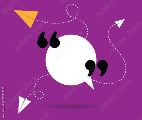 Abstract Speech Bubble with Quotation Marks and Paper Planes. Graphic design elements and resources vector art