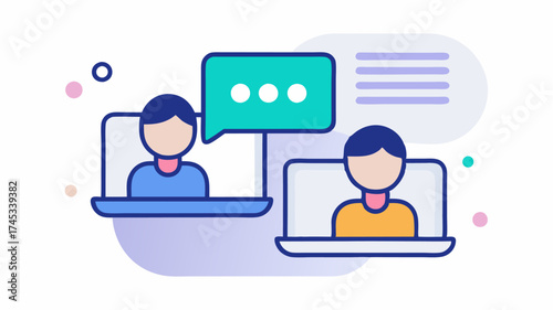 A digital counseling interface featuring two speech bubbles with supportive dialogue symbolizing communication and connection in mental health care.