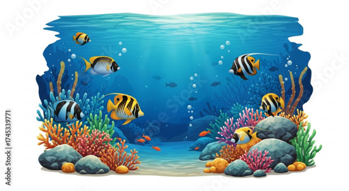 Underwater scene with colorful coral reef and tropical fish vibrant marine ecosystem teeming with life, showcasing the beauty of the ocean