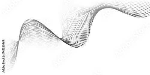 Flowing stroke dots particles nice wave pattern halftone black gradient concept old nice line white