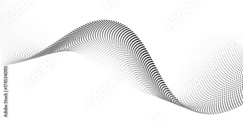 Flowing stroke dots particles nice wave pattern halftone black gradient concept old nice line white circle
