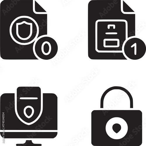 Four black and white security icons representing file protection and secure access solutions suite