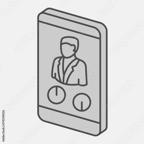 Voter on smartphone isometric icon, democracy day concept. Vector graphics. Screen with voting buttons sign and editable stroke, outline style icon for mobile or web design.