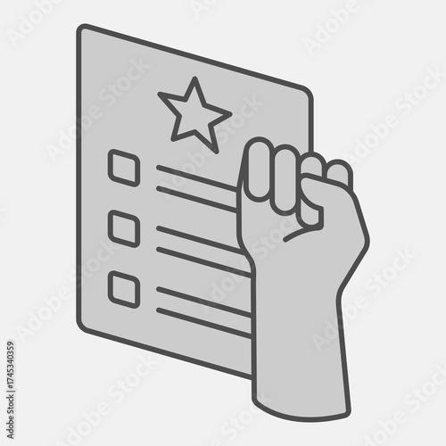 Election program with fist hand isometric icon, democracy day concept. Vector graphics. Fist and document sign and editable stroke, outline style icon for mobile or web design.
