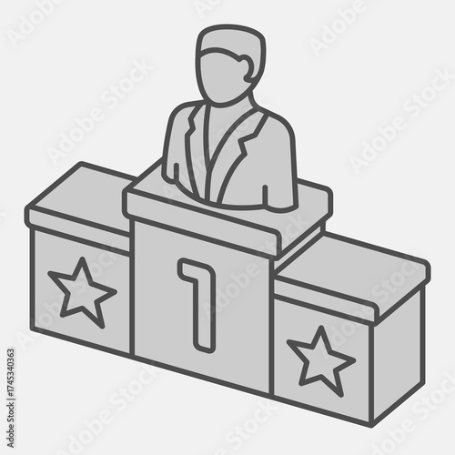 Elections pedestal with candidate isometric icon, democracy day concept. Vector graphics. First place sign and editable stroke, outline style icon for mobile or web design.