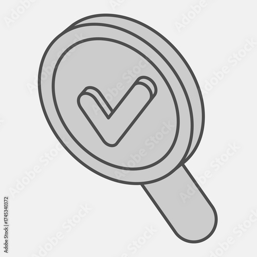 Approval under loupe isometric icon, agreement concept. Vector graphics. Magnifying glass with checkmark sign and editable stroke, outline style icon for mobile or web design.