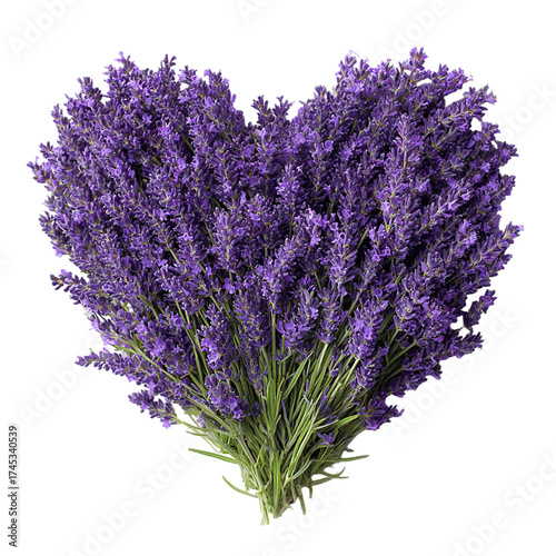 A heartshaped bouquet of fresh lavender flowers, isolated on transparent background, symbolizing love and natures beauty