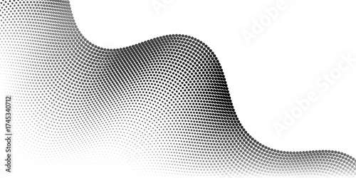 Flowing stroke dots particles nice wave pattern halftone black gradient background art