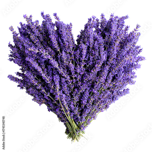 A beautiful heartshaped bouquet of fresh lavender flowers, isolated on transparent background, symbolizing love and natures beauty