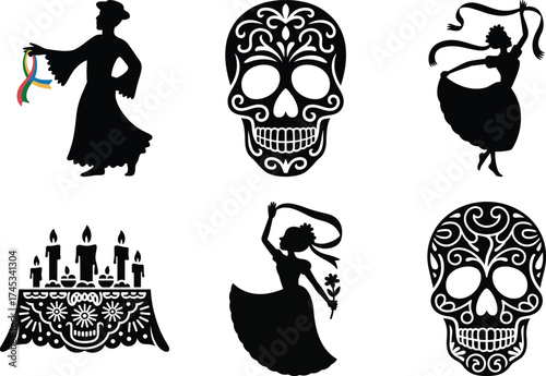 Dia de los Muertos Silhouette Bundle – Elegant Sugar Skull & Skeleton Designs