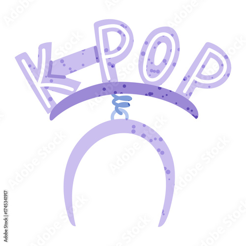 K-pop text bezel on the spiral, fan support for K-pop celebrities in Korea. Flat color isolated illustration with texture. Trendy concert hat. Support. Youth fashion. Love for South Korea