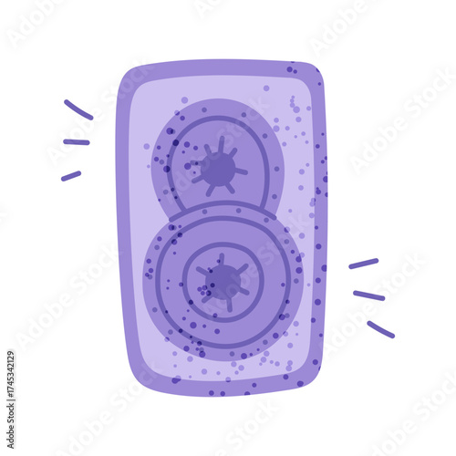 The speaker plays music with bass, fan support for Korean K-pop celebrities. Flat color isolated illustration with texture. Music equipment for concerts. Youth fashion. Love for South Korea