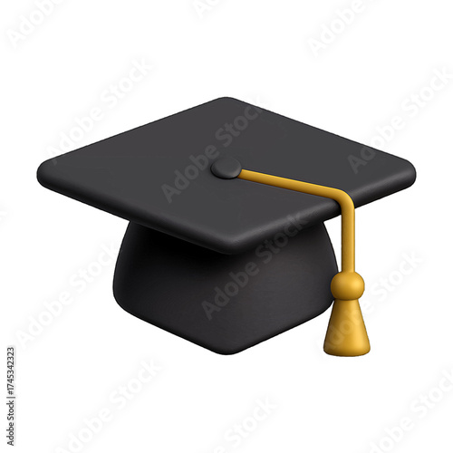 Mortarboard with draped gold tassel isolated on transparent background highlighting graduation concept
