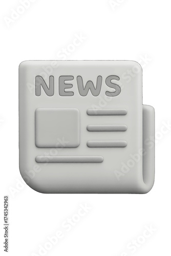 Folded light gray newspaper with image block and text lines isolated on transparent background highlighting journalism concept