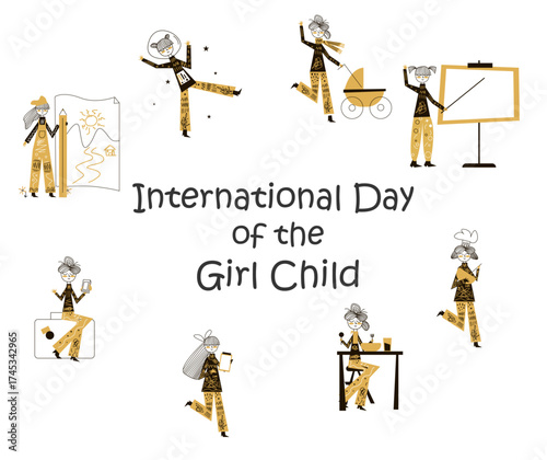 International Day of the Girl Child. October 11. Holiday concept. Template for background, banner, card, poster with text inscription