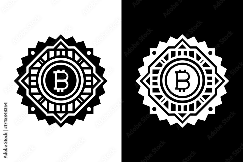 Fototapeta premium Minimal Bitcoin Icon — Cryptocurrency Logo Outline Vector.