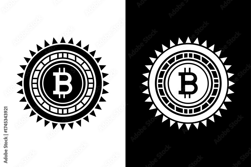 Fototapeta premium Cryptocurrency Bitcoin Icon — Digital Currency Symbol on Black and White Background.
