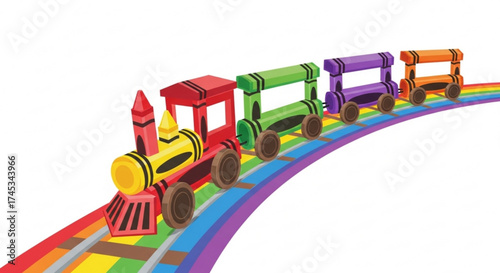 colorful crayon train riding rainbow track clip art preview