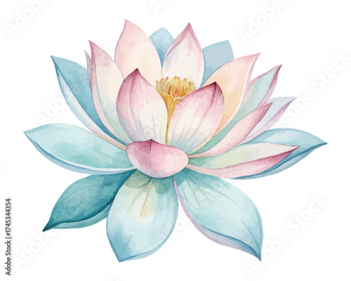 Lotus Flower Watercolor Painting Zen Style Isolated on white background